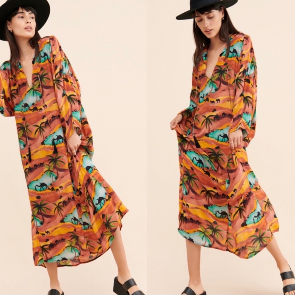 Anthropologie Chufy Oasis Desert Camel Oversized Boho Maxi Dress Retail …